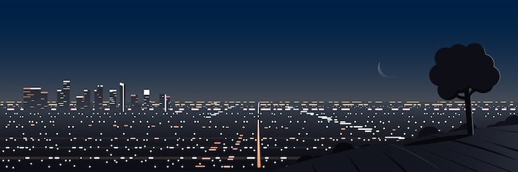 Vetor ponto de vista panorâmico da colina da cena noturna de los angeles
