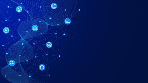 Pontos abstratos e conexão de linhas para plano de negócios com design de modelo de ícones de negócios