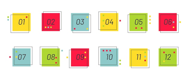 Pontos de bala quadrados modernos definidos de 1 a 12