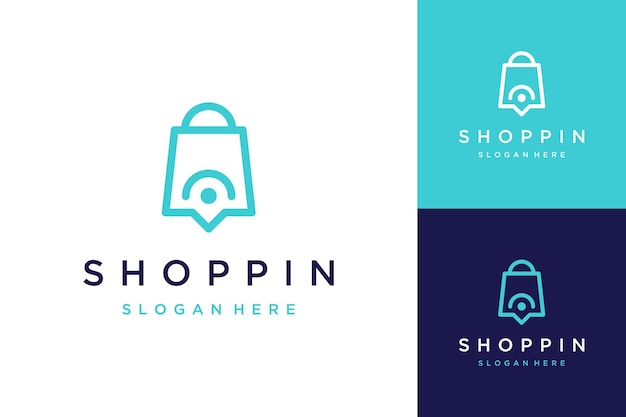 Pontos de compras de design de logotipo ou sacolas de compras com alfinetes