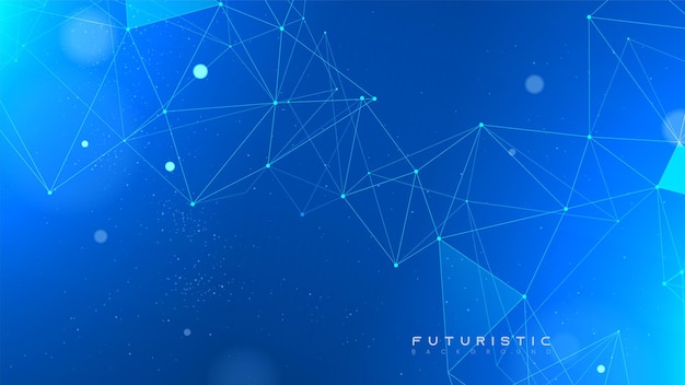 Pontos de conexão de rede de tecnologia abstrata e linhas de plexo em um fundo azul Tecnologia neural digital e fundo de análise de ciência de dados Papel de parede científico futurista com malha