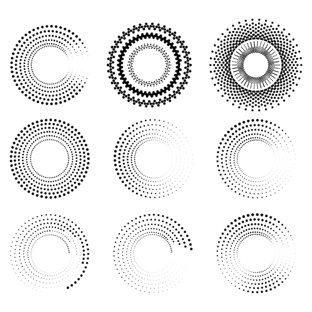 Pontos de meio tom círculos conjunto de pontos de meio tom padrão vetor pontos geométricos de meio tom