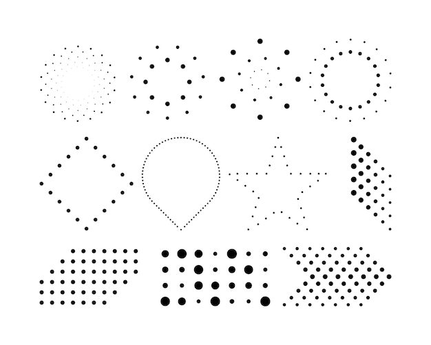 Vetor pontos e círculos de meio tom conjunto de elementos para design ilustração vetorial