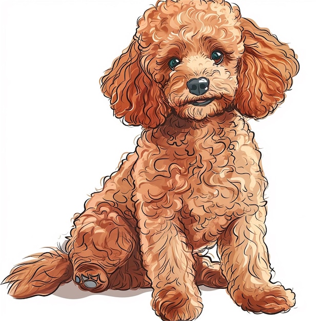 Vetor poodle vetorial de desenho animado para meninas e meninos no estilo de pinturas a óleo realistas