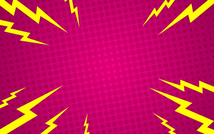 Vetor pop art fundo cômico com trovão flash desenho cômico rosa com trovões
