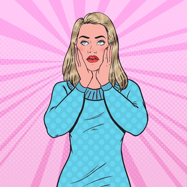 Pop Art jovem mulher bonita entediada. Menina Bonita Cansada. Expressão facial.