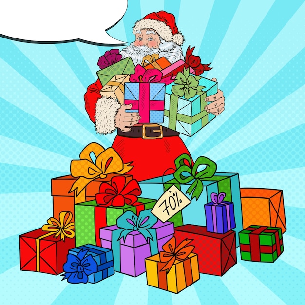 Pop Art Papai Noel com presentes de Natal na venda de Natal.