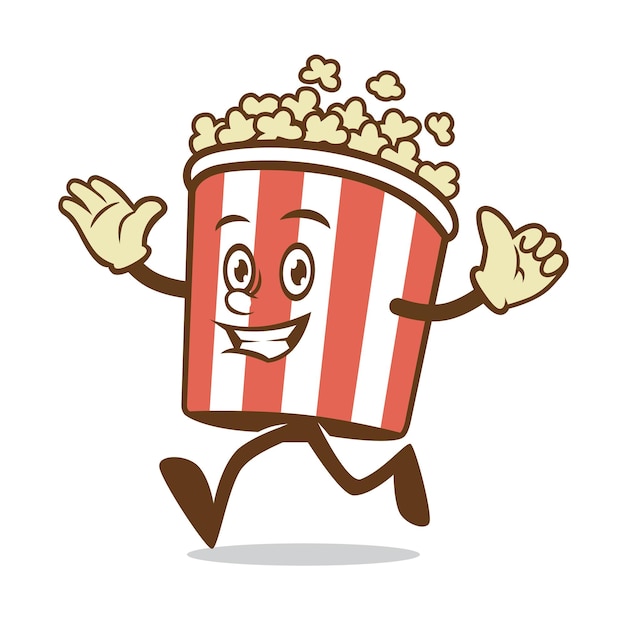 Vetor pop corn mascot design com happy e thumb up hands fone de ouvido e wear movie glasses