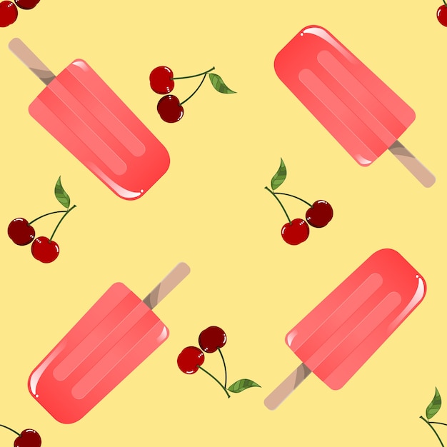 Popsicles padrão de fundo sem emenda de sorvete com cereja para o verão