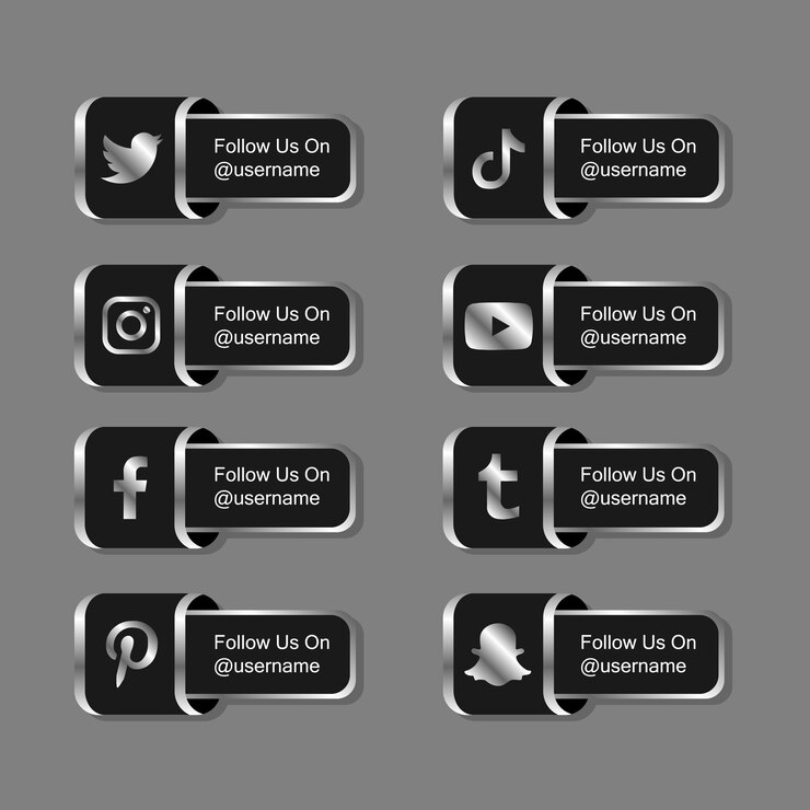 Popular Mídia Social Ícone Prata Siga-nos Tag