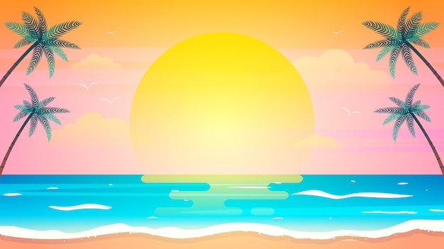 Pôr do sol na ilustração de fundo de praia de verão