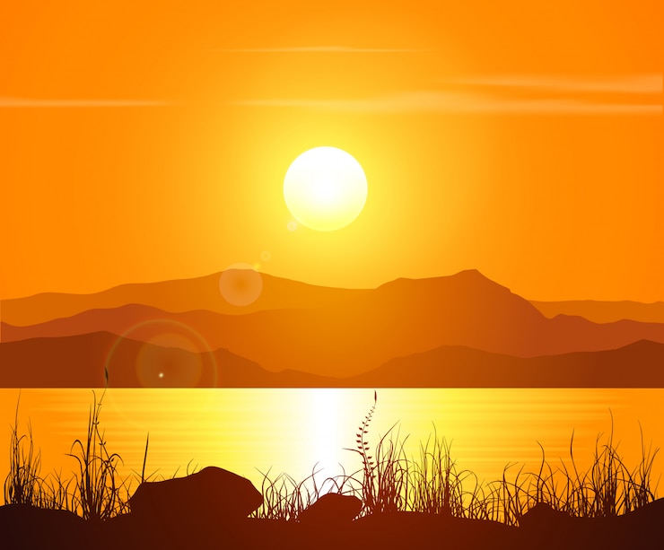 Vetor pôr do sol nas montanhas rochosas