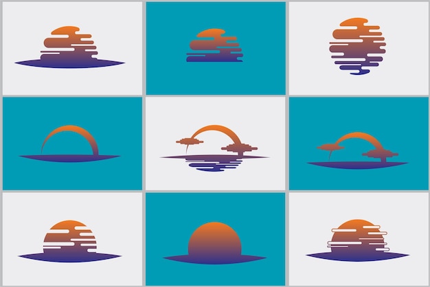 pôr do sol nove conjunto de ícones vetoriais de emblema