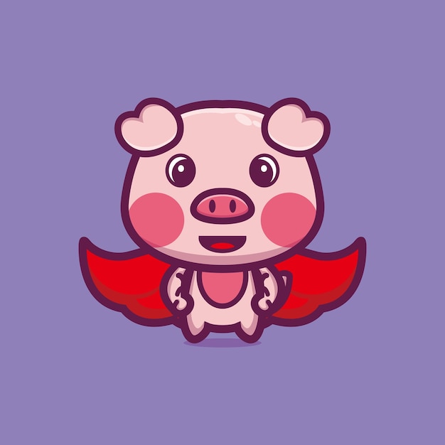 Porco bonito em pé com vetor premium de personagem de desenho animado de manto vermelho