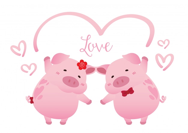 Vetor porco casal amor romance valentim