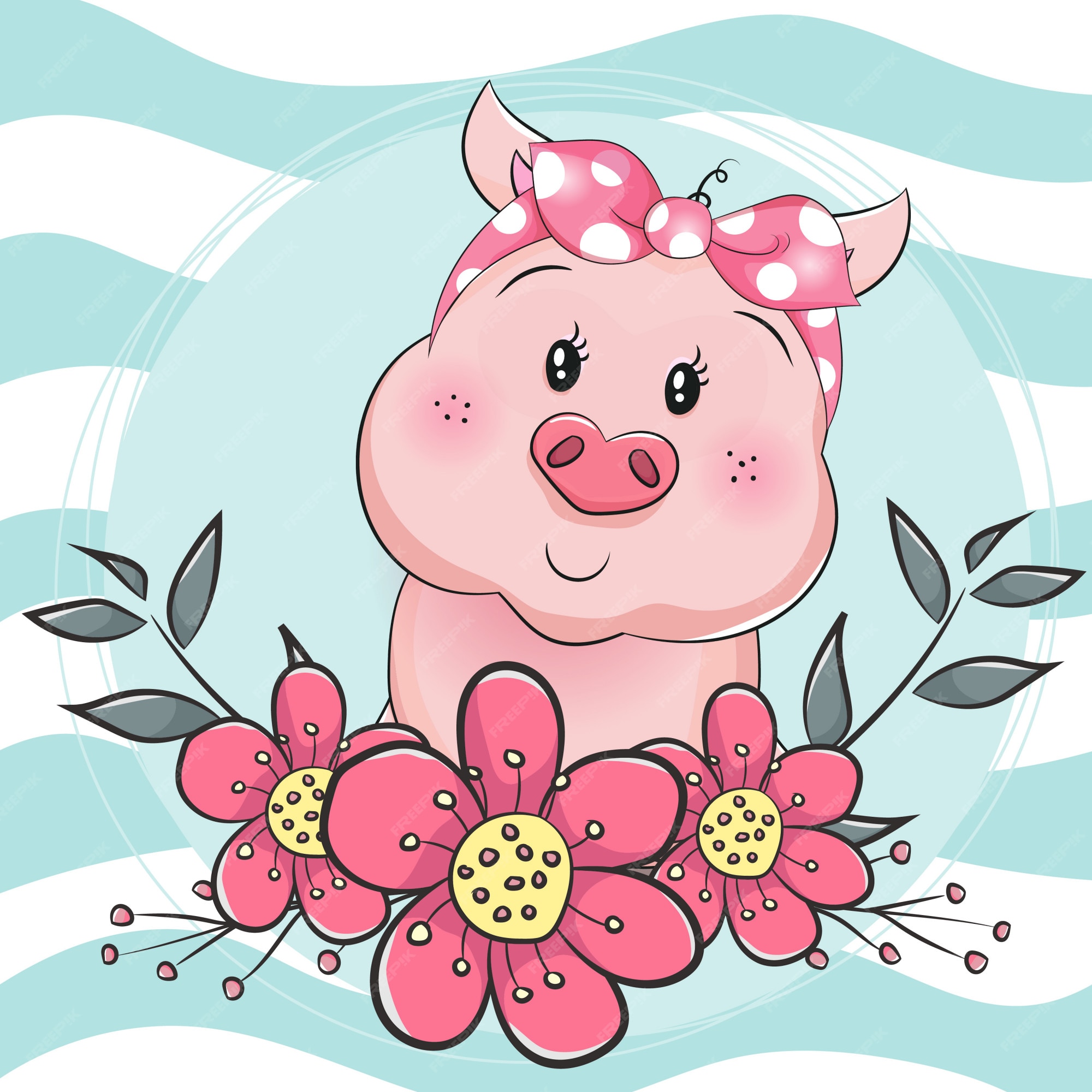 desenho de porco kawaii segurando flores. ilustração de design para  adesivos e roupas 2889806 Vetor no Vecteezy