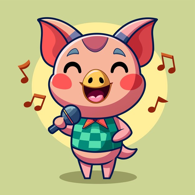 Porco engraçado porco desenhado à mão plano elegante mascote desenho de personagens de desenho animado adesivo conceito de ícone