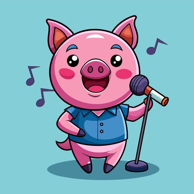 Vetor porco engraçado porco desenhado à mão plano elegante mascote desenho de personagens de desenho animado adesivo conceito de ícone