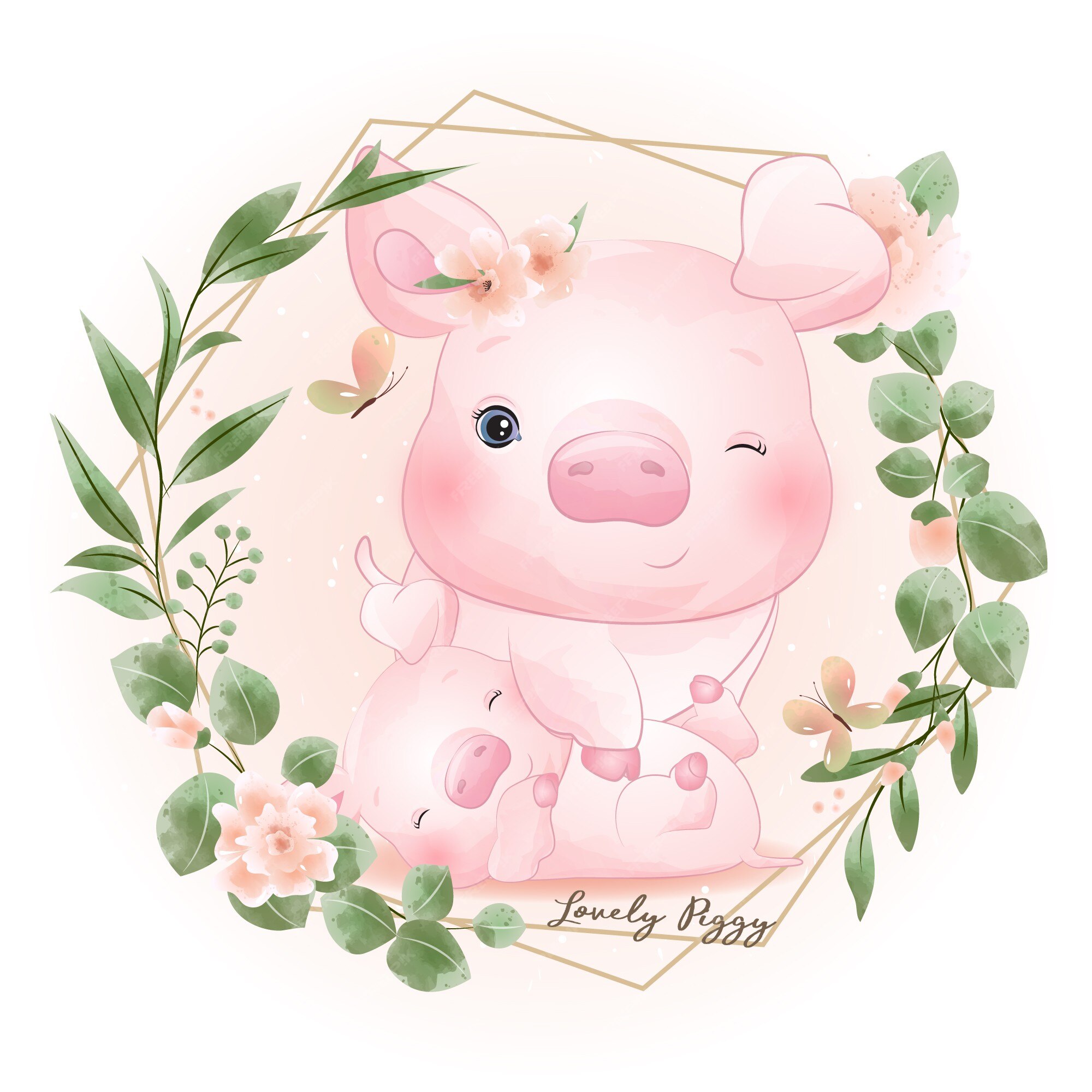 desenho de porco kawaii segurando flores. ilustração de design para  adesivos e roupas 2889806 Vetor no Vecteezy