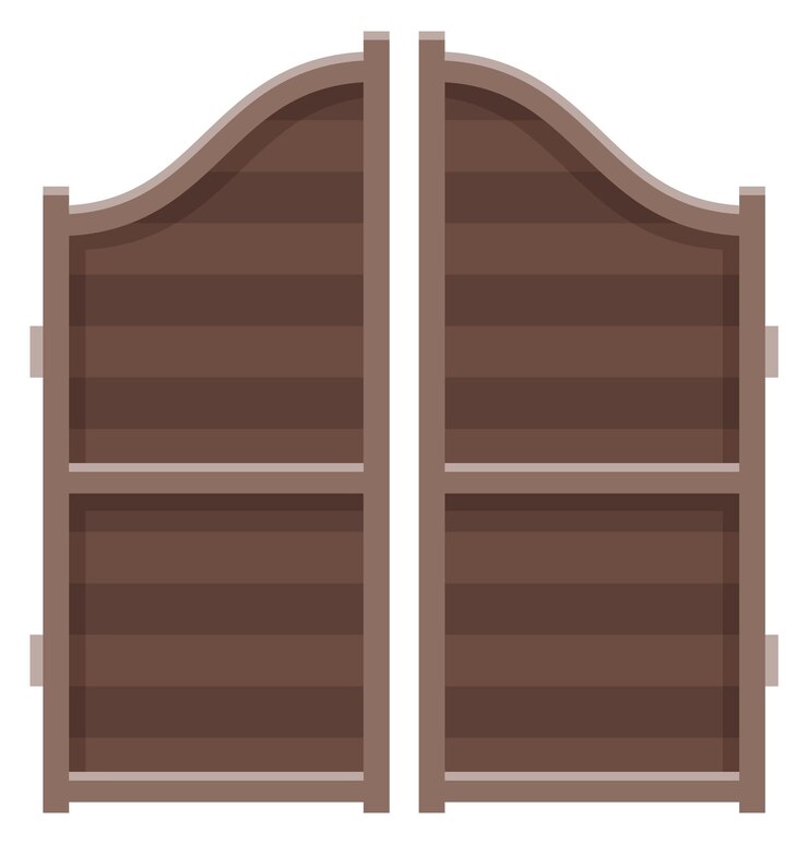 Vetor porta de madeira retrô em estilo oeste selvagem, portas vintage isoladas em fundo branco