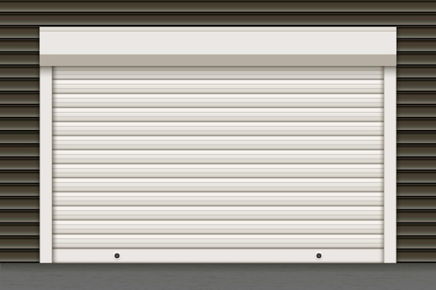 Vetor porta do obturador de garagem de rolo fechado branco com textura realista na parede escura