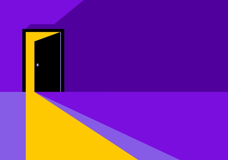 Vetor porta secreta meio aberta, ilustração vetorial de conceito de novas oportunidades, medo do desconhecido, passo dentro do futuro, o que está por trás, o que está lá.