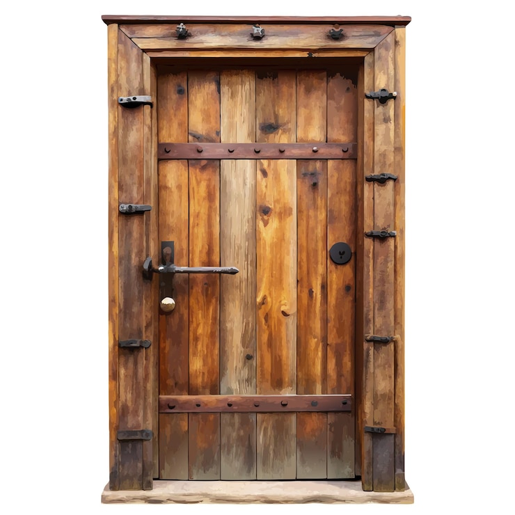 Vetor porta velha com velhice vintage patina hardware aquarela ilustração vetorial
