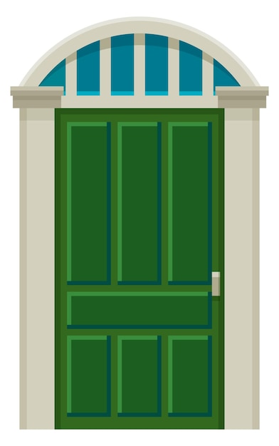 Vetor porta verde da fachada da casa dos desenhos animados isolada no fundo branco