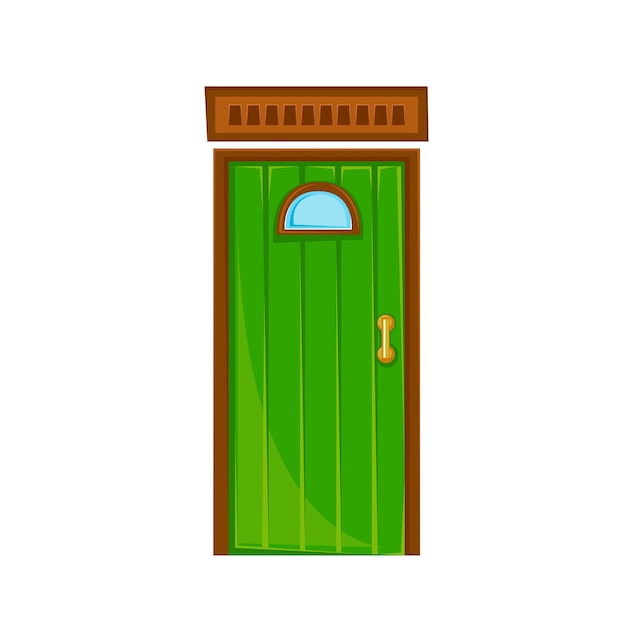 Vetor porta verde dos desenhos animados com uma janela ilustração vetorial no estilo cartoon clipart isolado