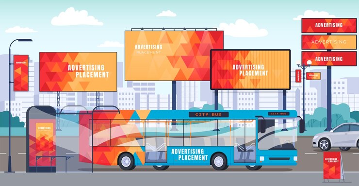 Vetor portadores de outdoors publicitários estruturas metálicas para anunciar o panorama da cidade com lugares para