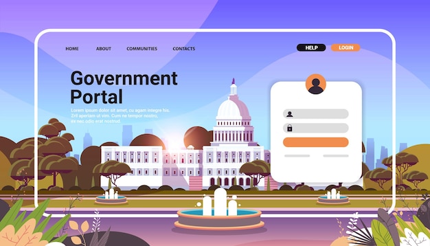 Vetor portal do governo site da página de destino modelo de paisagem urbana fundo cópia horizontal espaço ilustração vetorial