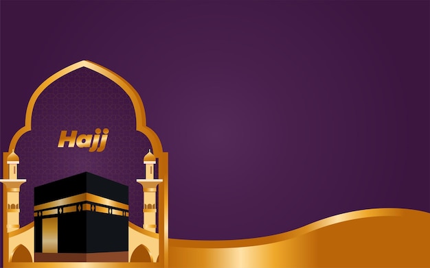 Portão dourado abstrato da mesquita e kabaah alharam mesquita no deserto com fundo roxo conceito hajj ilustração vetorial