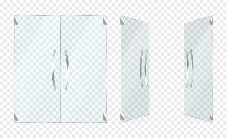 Vetor portas duplas de vidro com alças conjunto de ilustrações realistas