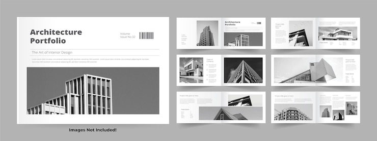 Vetor portfólio de empresa de arquitetura portfólio de arquitetura portfólio com capa traseira e página interna
