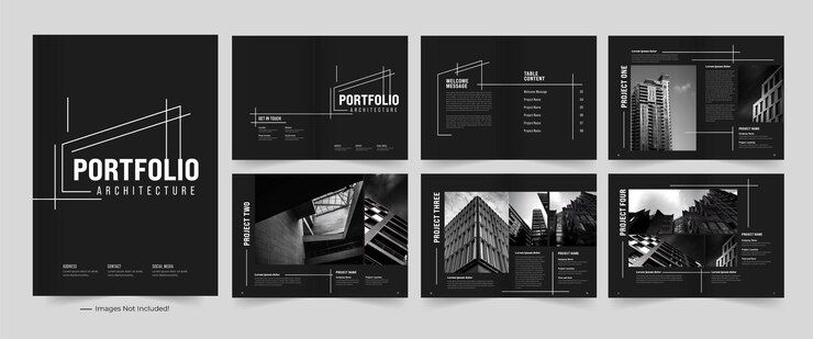 Vetor portfólio ou portfólio de interiores ou portfólio imobiliário ou portfólio de arquitetura