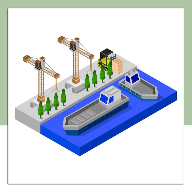 Vetor porto isométrico ilustrado em fundo branco