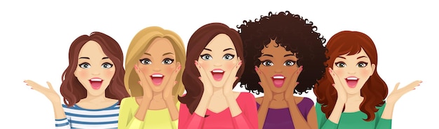 Vetor portrait of surprised mixed race women with open mouth isolated vector illustration