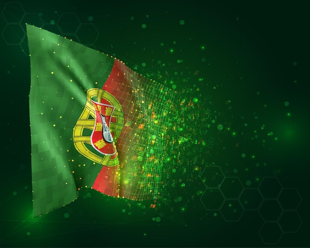 Portugal, bandeira 3d sobre fundo verde com polígonos