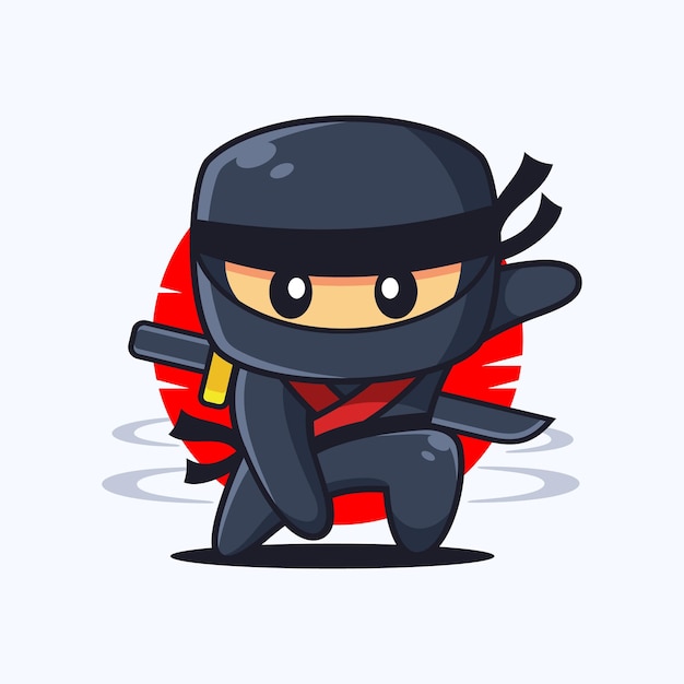 Pose de pouso do personagem de desenho animado ninja