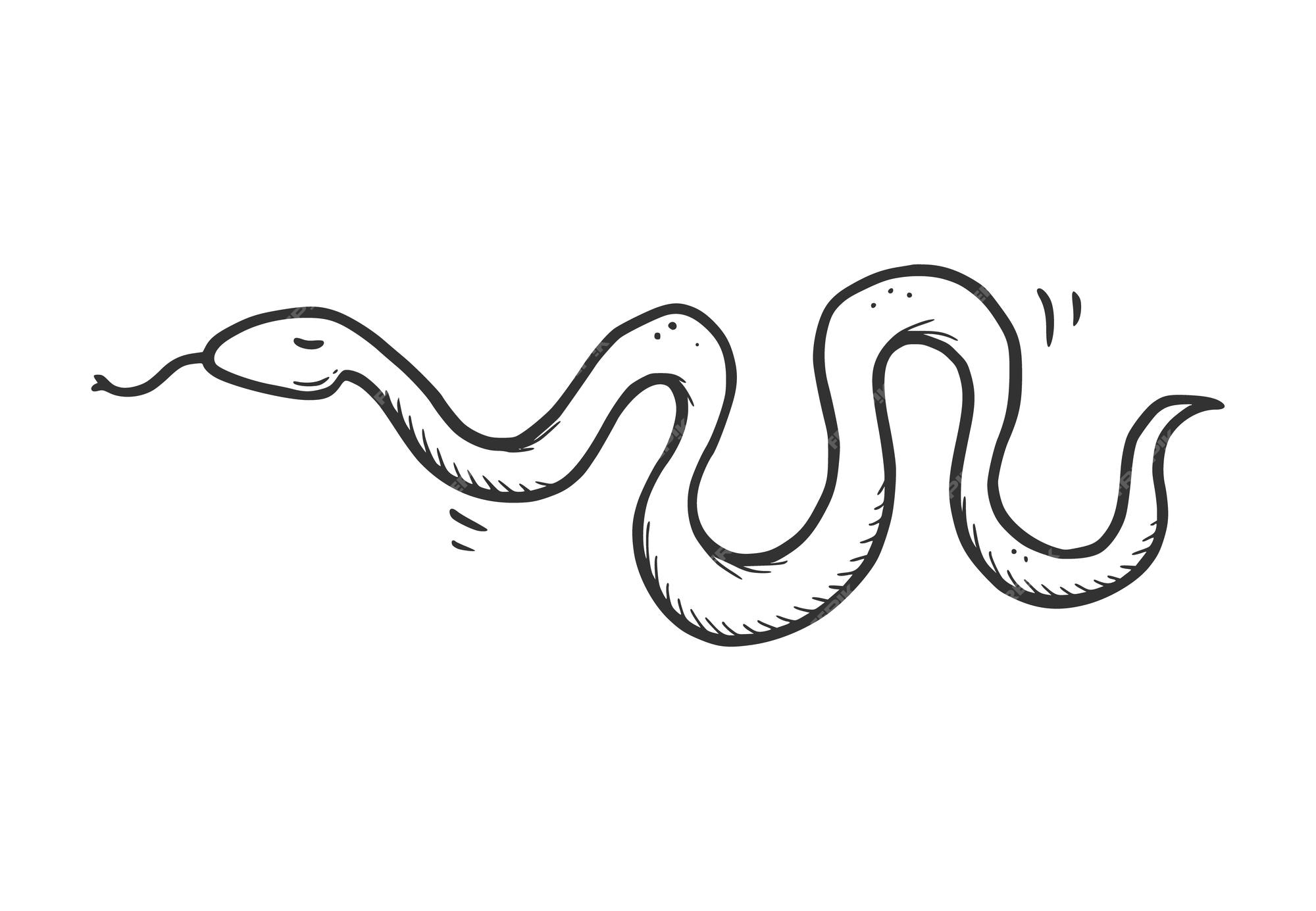 Cobra em estilo doodle, imagem linear única de uma serpente se contorcendo,  ícone de contorno