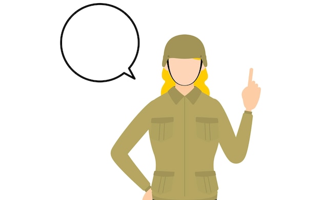 Pose de soldado feminino falando enquanto aponta