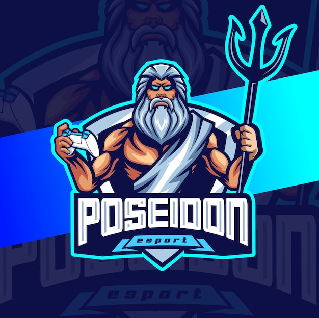 poseidon design do logotipo do mascote do deus do mar esport