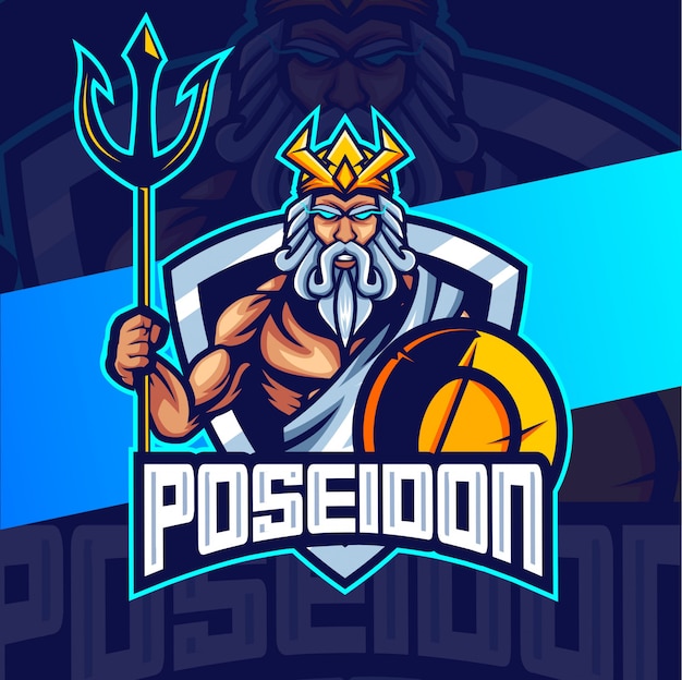 Poseidon rei mascote esport design de logotipo