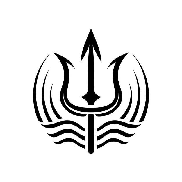 Vetor poseidon tridente com onda de água logotipo moderno