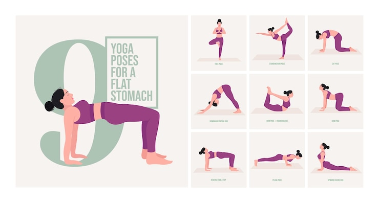 Vetor poses de ioga para flatstomach jovem praticando poses de ioga