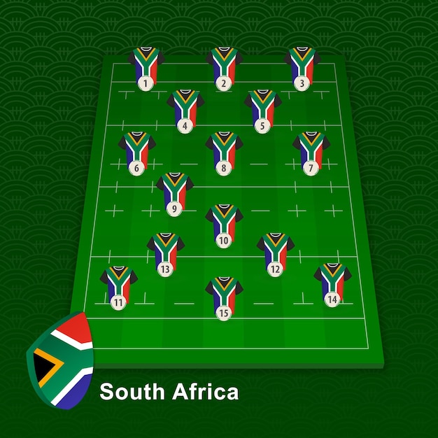Posição do jogador da equipe de rugby da áfrica do sul no campo de rugby. ilustração vetorial