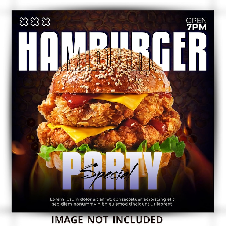 Vetor post de banner de mídia social de hambúrguer e modelo de menu