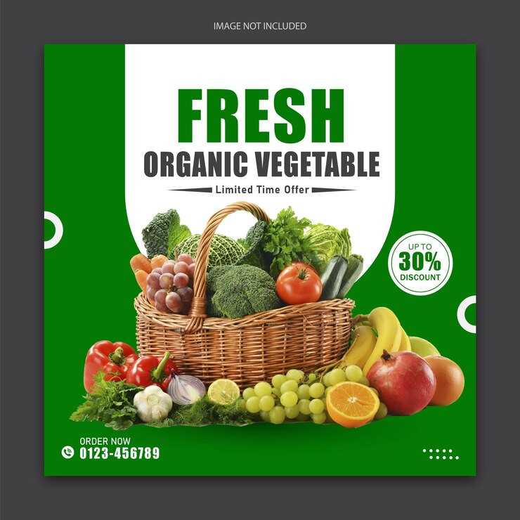 Vetor post de comida fresca nas redes sociais e no instagram