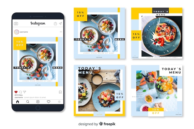 Post de culinária instagram definido com imagem