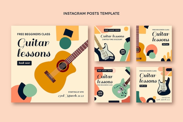 Post de instagram de aulas de guitarra desenhadas à mão